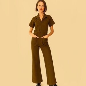 Whimsy + Row Olive Green Short-Sleeve Utility Jumpsuit